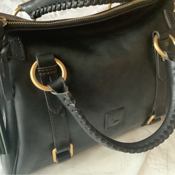 Dooney Bourke All Black Florentine Leather Small Buckle Satchel Bag - Picture 2 of 15